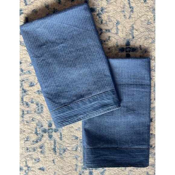 PAIR TOMMY HILFIGER Pillow Shams Standard Denim Blue Flanged Buttons Topstitch - Picture 1 of 13